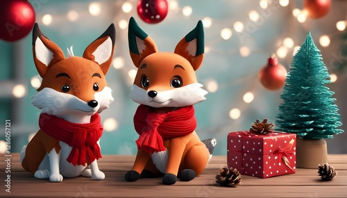 Festive Fox Friends: Christmas Decorative Scene