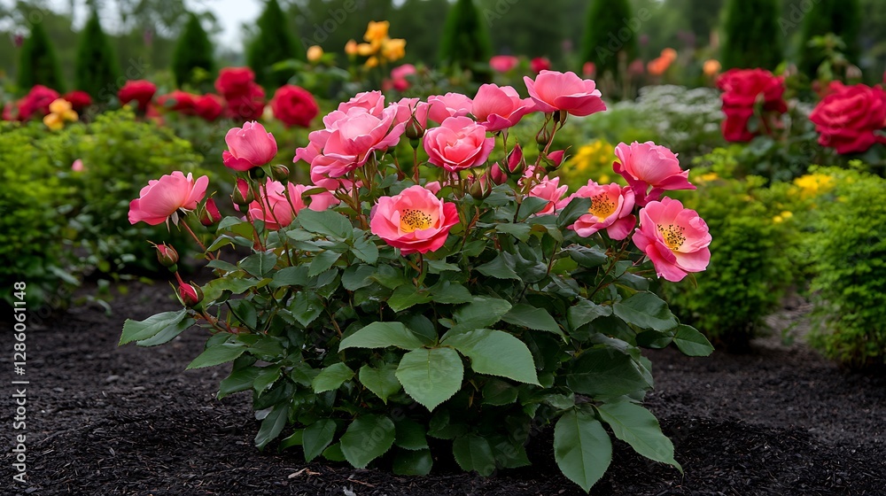 Vibrant Pink Roses Blooming in a Summer Garden AI Generated Vibrant Pink Roses Blooming in a Summer Garden AI Generated