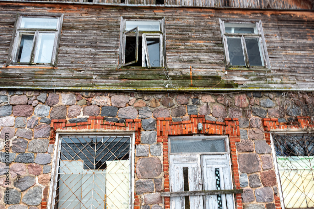old, abandoned stone building and various house details