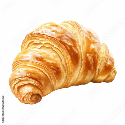 Realistic freshly baked croissant with a golden, flaky crust and glossy surface, showcasing delicate layers of buttery pastry, isolated on transparent background. photo