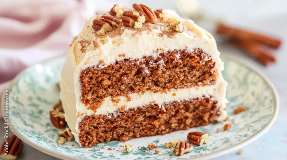 Slice of keto carrot cake with creamy sugar-free icing Slice of keto carrot cake with creamy sugar-free icing