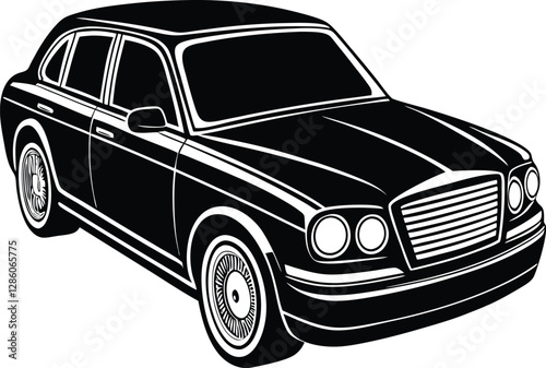 Luxury sedan silhouette in bold vector style, ideal for vintage car illustrations, automotive art, and transportation