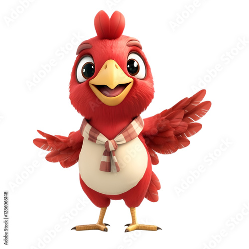 Red junglefowl in cute attire, looking playful and cheerful with a bright expression on a transparent background.