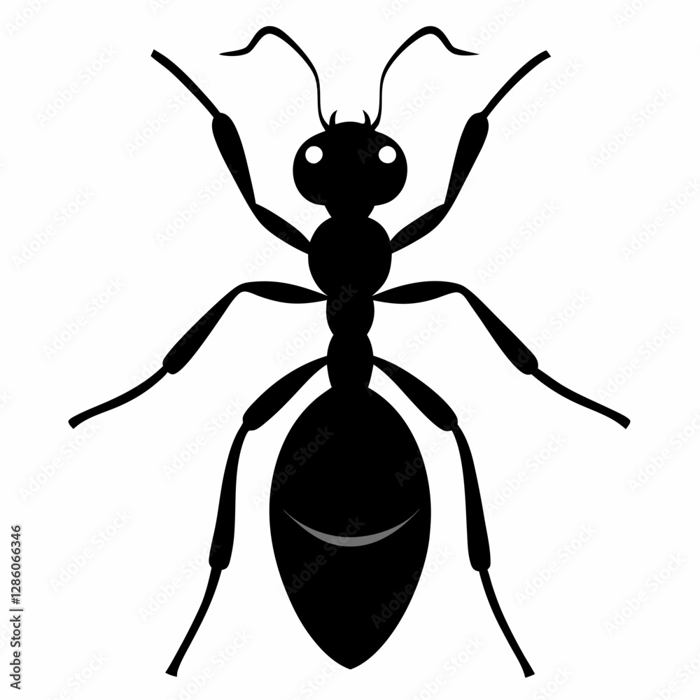 Minimalist Ant Silhouette in Black Vector on White Background Minimalist Ant Silhouette in Black Vector on White Background
