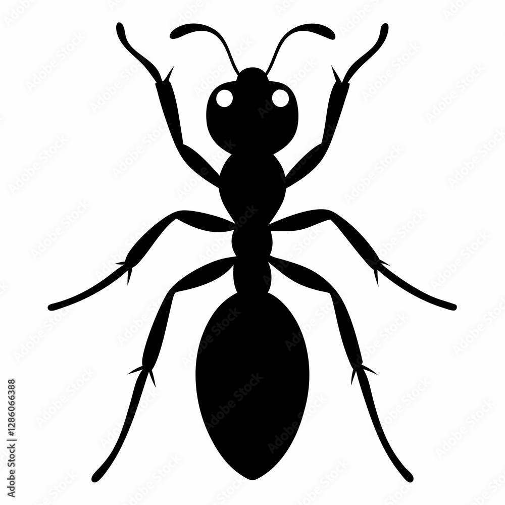 Minimalist Ant Silhouette in Black Vector on White Background Minimalist Ant Silhouette in Black Vector on White Background