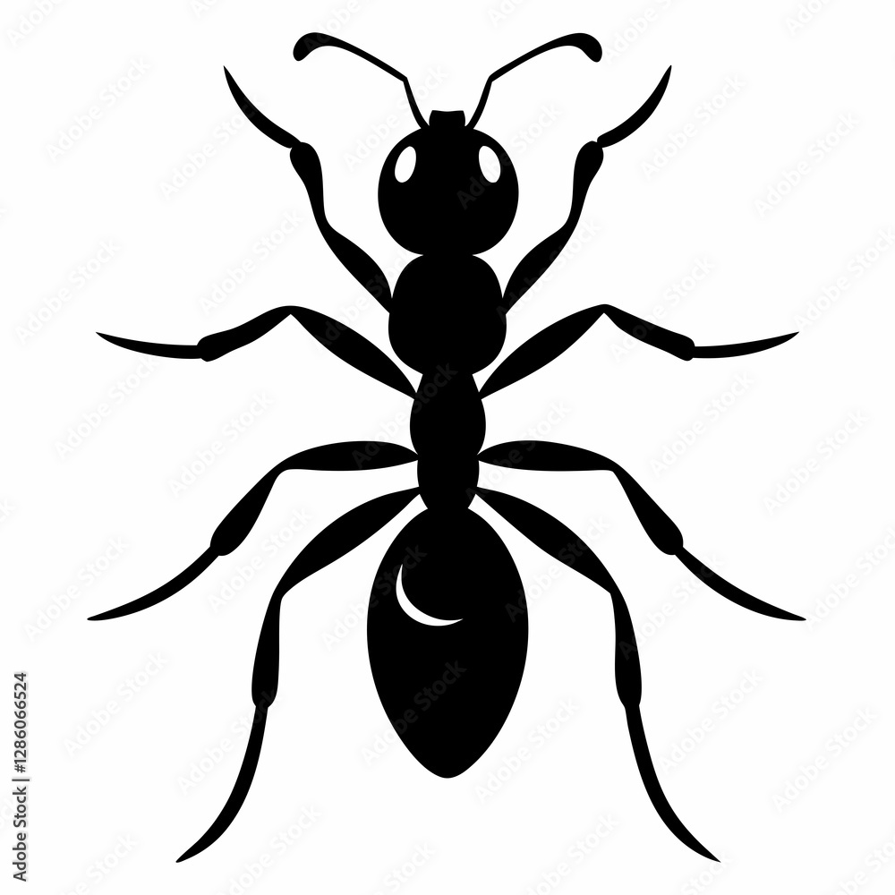 Minimalist Ant Silhouette in Black Vector on White Background Minimalist Ant Silhouette in Black Vector on White Background