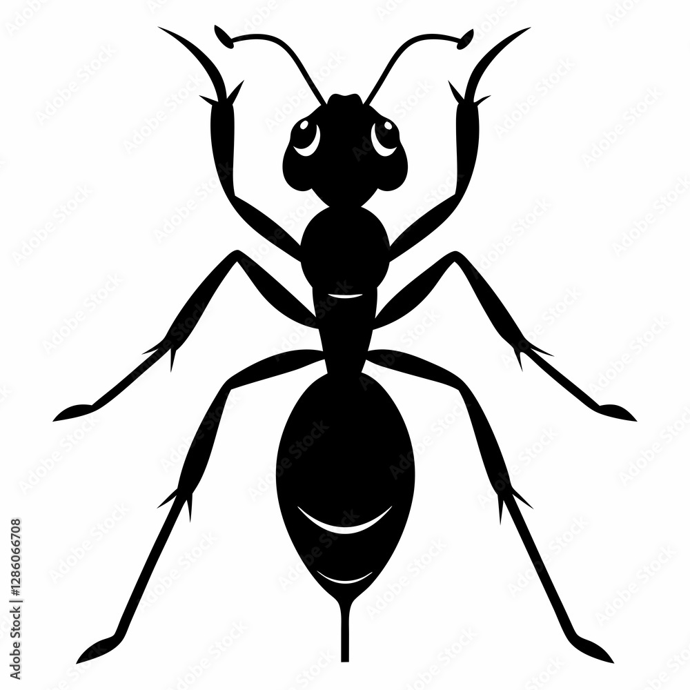 Minimalist Ant Silhouette in Black Vector on White Background Minimalist Ant Silhouette in Black Vector on White Background