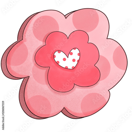 pink heart with pink ribbon. Pink heart in flower