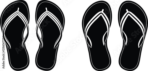 Minimalist flip-flop sandal silhouettes in vector format, perfect for beach, summer, and casual fashion