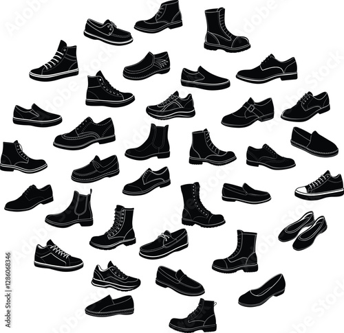 shoe silhouettes in stylish vector layout, perfect for fashion, footwear, and retail-themed designs