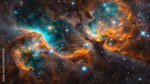 A mesmerizing galactic nebula with glowing cosmic clouds in deep space. sci-fi and astronomy visuals.