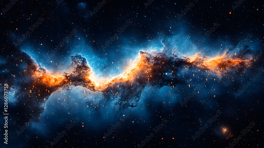 Obraz premium Nebula's Cosmic Tapestry: A breathtaking panorama of a vibrant nebula, showcasing a mesmerizing dance of celestial colors and cosmic energy.