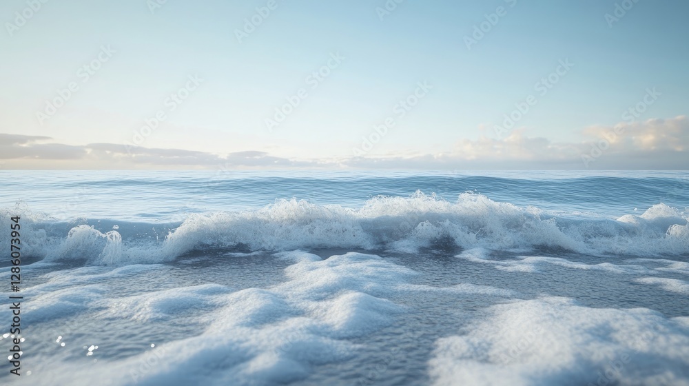 Pale blue sea surface with waves and foam at high tide Pale blue sea surface with waves and foam at high tide