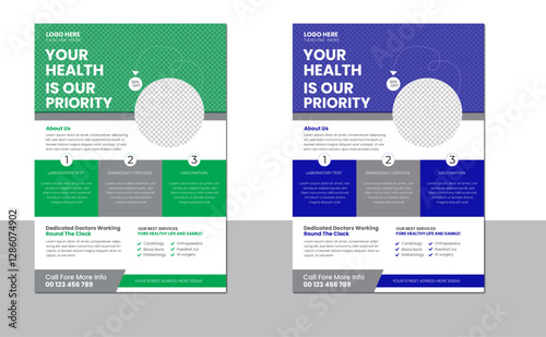 A business flyer layout with teal accents and medical icons.
A4; US Letter
RGB.