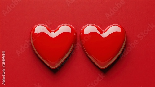 Shiny Red Hearts on Red Background for Romantic and Love Themes