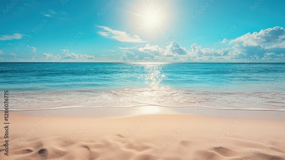 Seabed sand with blue tropical ocean above, bright summer sun Seabed sand with blue tropical ocean above, bright summer sun
