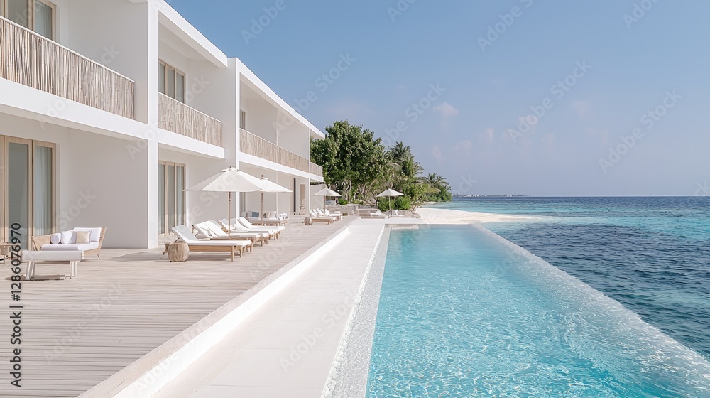 Fototapeta premium Oceanfront villa with infinity pool, Maldives. Luxury resort