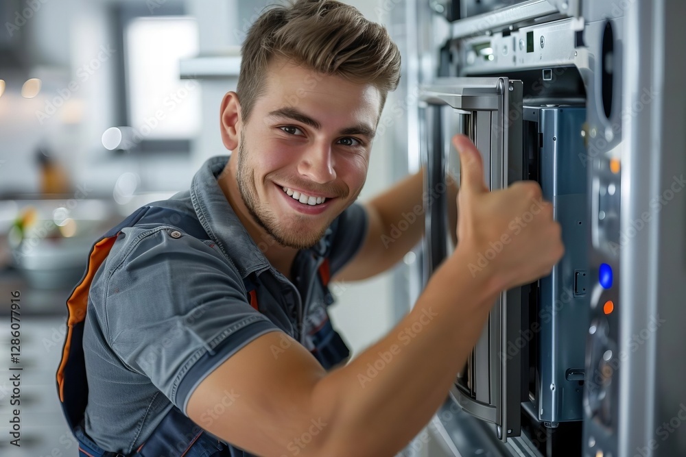 Young Male Technician with a Smile and Thumbs Up Gesture Young Male Technician with a Smile and Thumbs Up Gesture