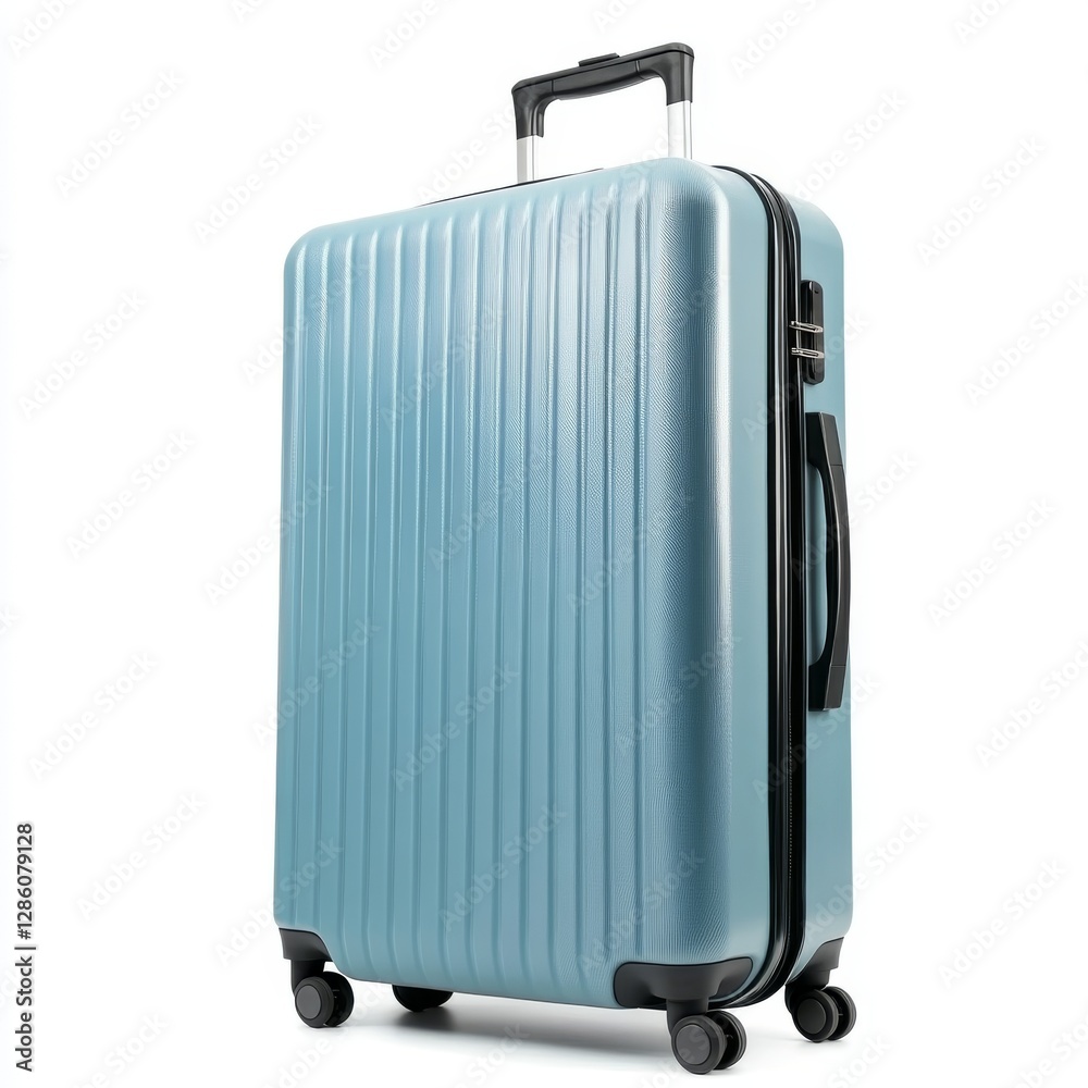 Light Blue Suitcase on White Background Light Blue Suitcase on White Background