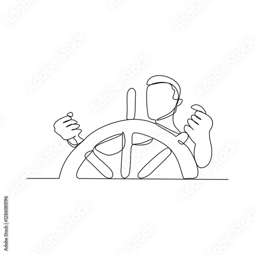 One continuous line drawing of a Ship Master is on duty vector design illustration. Ship Master design illustration simple linear style vector concept. Ship Master  illustration for your asset design.