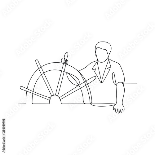 One continuous line drawing of a Ship Master is on duty vector design illustration. Ship Master design illustration simple linear style vector concept. Ship Master  illustration for your asset design.