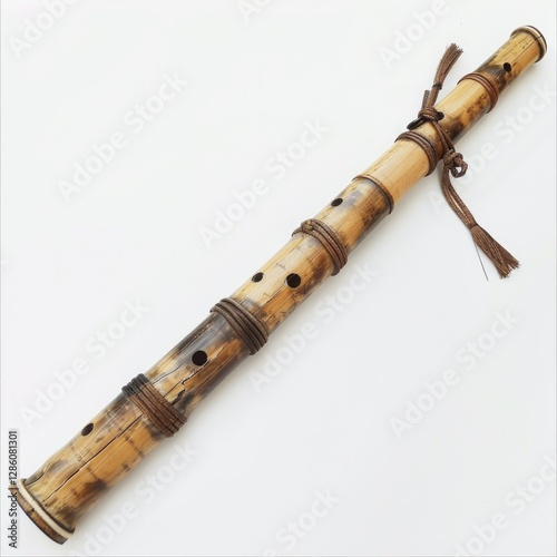 Clear Pixel Picture of a Photo Shakuhachi, Isolated on a White Background