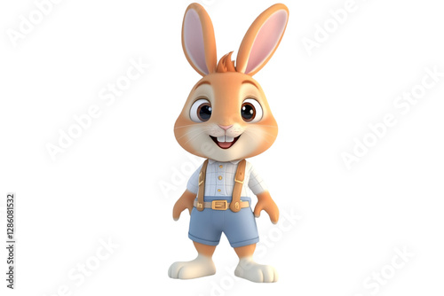 A sweet bunny in playful attire with a joyful expression on a transparent background.