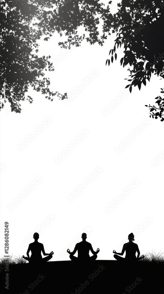 Silhouettes of Team Meditating in Park Silhouettes of Team Meditating in Park