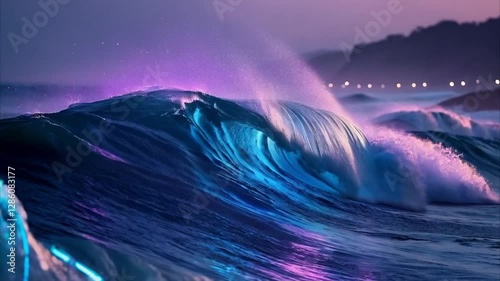 4K Abstract Background with Glowing Neon Particle Waves