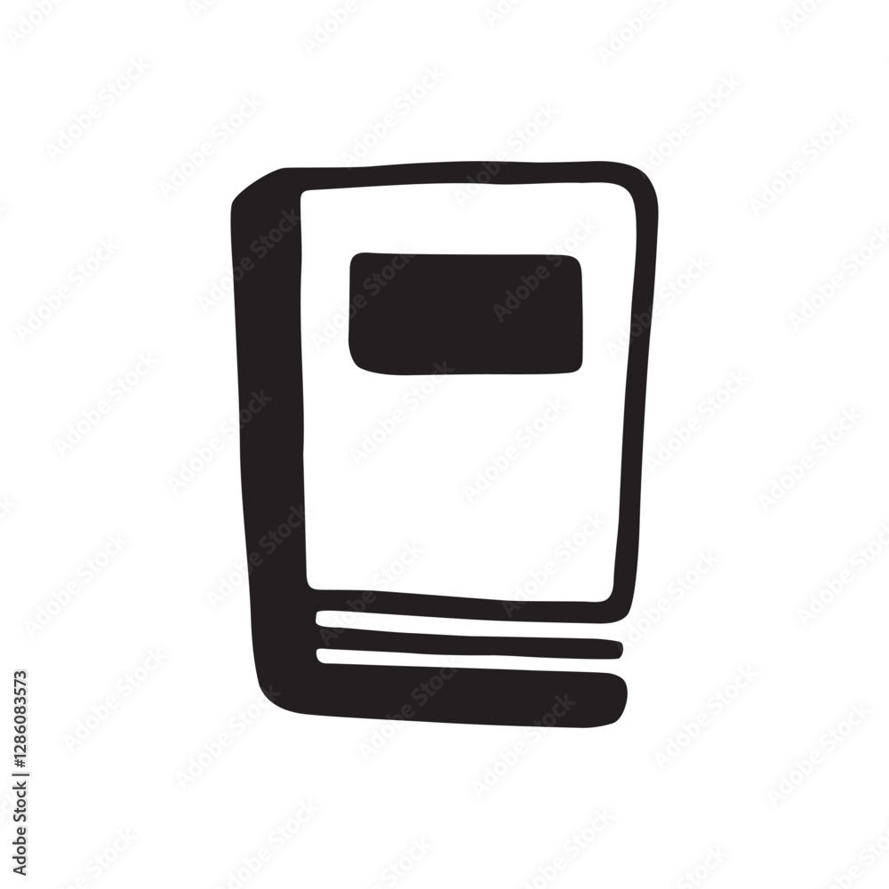 Doodle book icon hand drawn with black line in freehand style. Knowledge and education symbol. Vector illustration isolated on white background