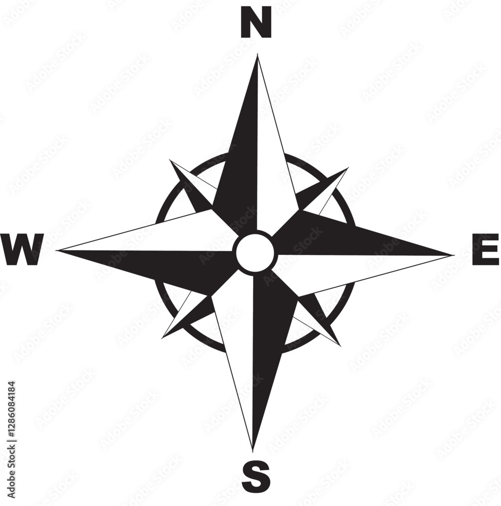 Vector compass rose with North, South, East and West indicated Vector compass rose with North, South, East and West indicated