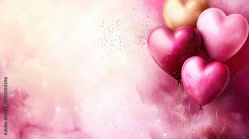 Obraz premium Colorful Heart Balloons on Soft Pink Background for Celebrations