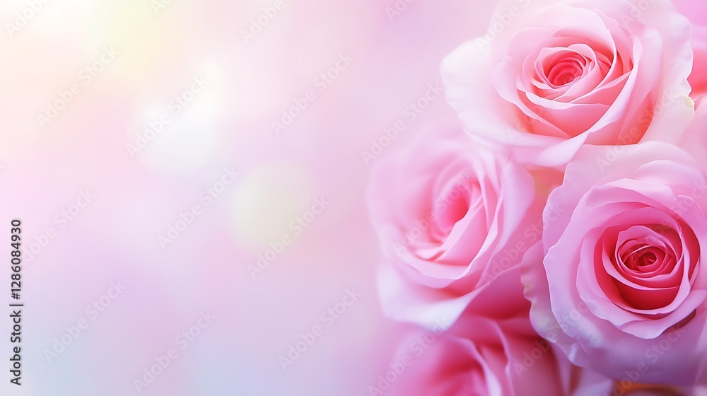 Soft Pink Roses on Blurred Background with Gentle Light for Elegant Floral Design or Romantic Settings Soft Pink Roses on Blurred Background with Gentle Light for Elegant Floral Design or Romantic Settings