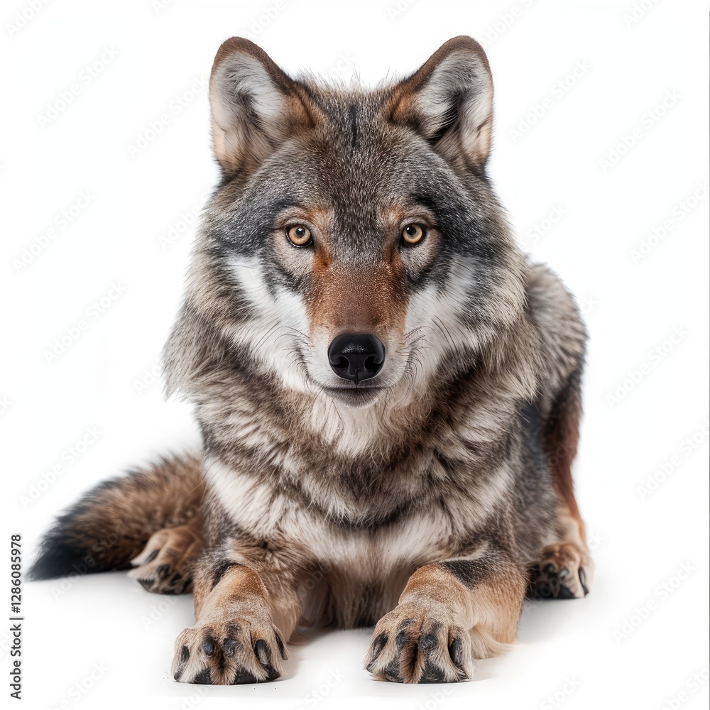 Detailed Color Image of a Photo Wolf, Isolated on a White Background Detailed Color Image of a Photo Wolf, Isolated on a White Background