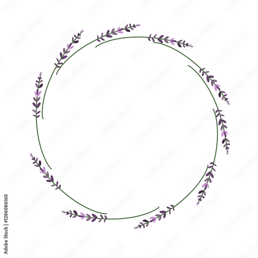 Hand drawn vector illustration of lavender wreath. Flat style of floral frame isolated on transparent background. Delicate wildflower circle frame Hand drawn vector illustration of lavender wreath. Flat style of floral frame isolated on transparent background. Delicate wildflower circle frame