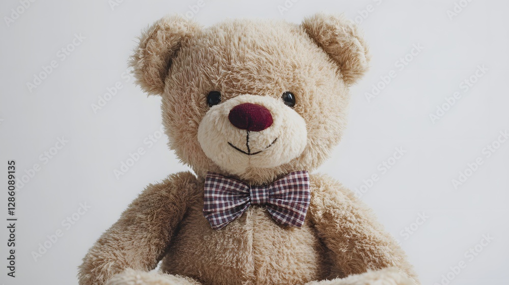 Obraz premium A soft teddy bear with a bowtie, clean white background, transparent isolate