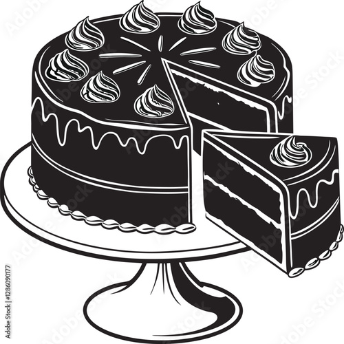 Chocolate cake icon in vector design, featuring a layered cake with whipped cream topping, perfect for cake and dessert-themed illustrations