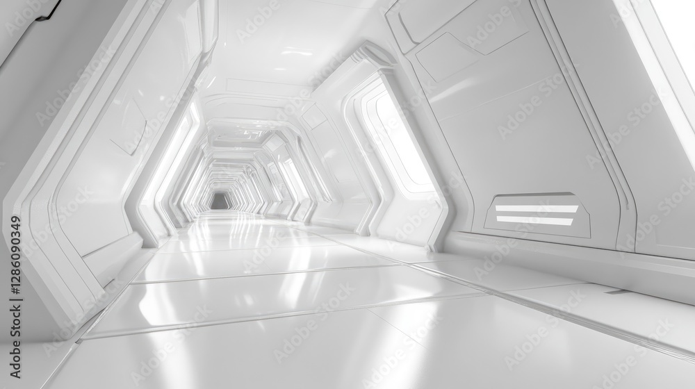 Fototapeta premium Futuristic White Corridor: A Sterile and Sleek Architectural Design