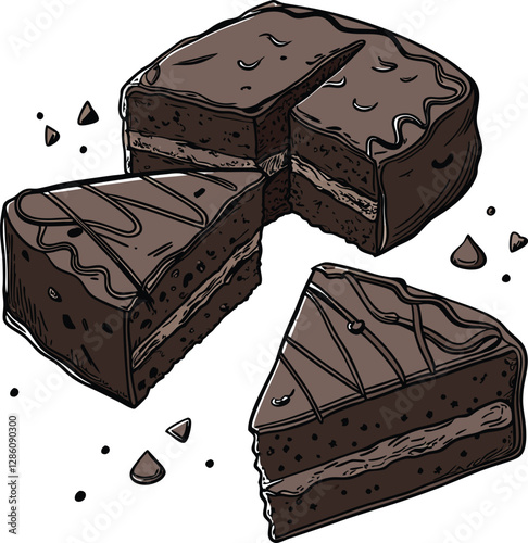 hocolate layered cake icon in vector design, featuring a rich chocolate cake with layers and chocolate drizzle, perfect for dessert and cake-themed illustrations