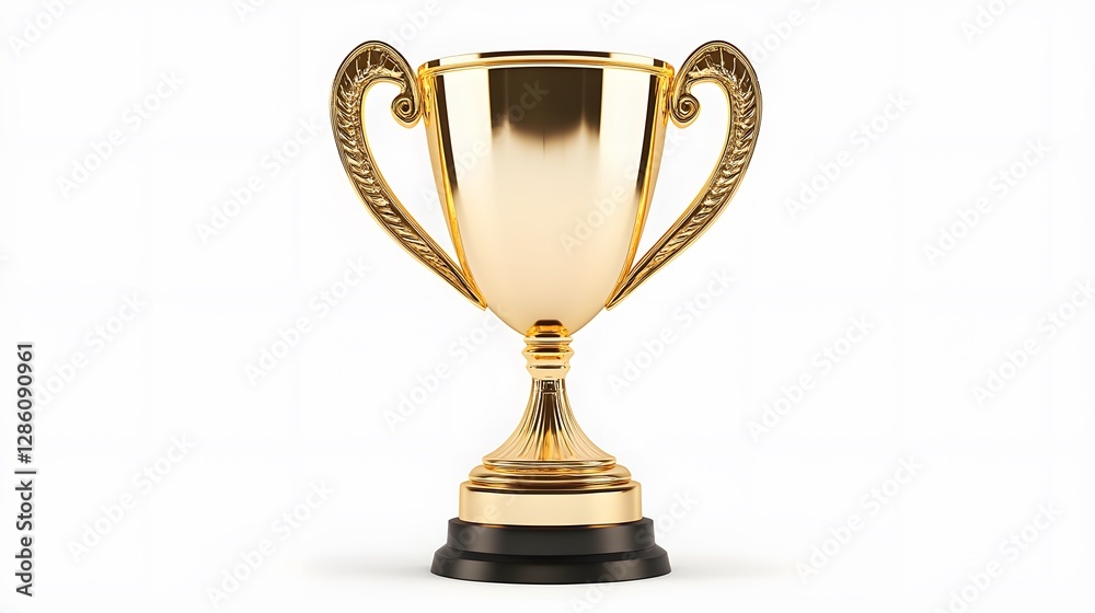 Fototapeta premium A golden trophy cup, clean white background, transparent isolate
