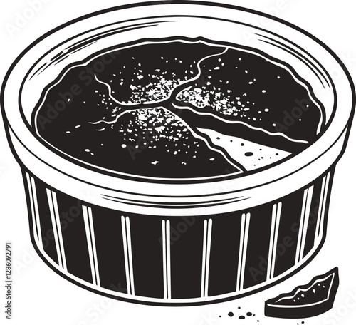 Chocolate soufflé icon in vector design, featuring a delicious dessert with a cracked top and chocolate filling, perfect for pastry and dessert-themed illustrations