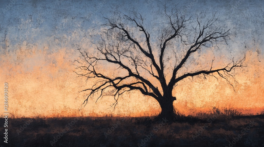 Silhouette of a leafless tree at sunset. Silhouette of a leafless tree at sunset.