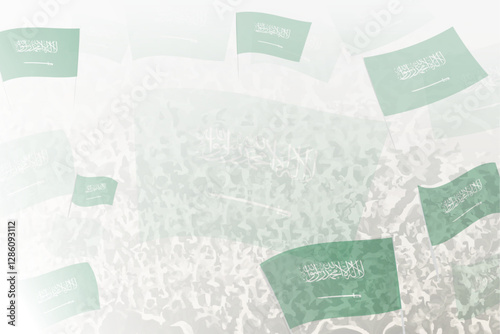 Celebratory Crowd with Saudi Arabia Flags Background