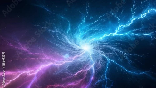 4K Looping Animation of Electric Fractal Energy Fields in Blue and Purple