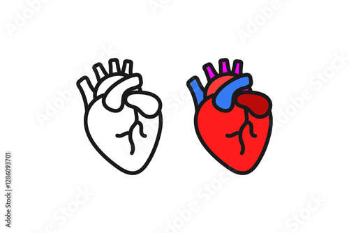 heart internal organs icon line and flat