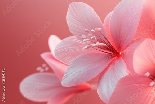 Delicate pink flowers bloom gracefully against a soft coral background, inviting tranquility and beauty into a serene setting. Generative AI