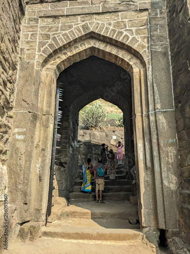 close view of Elephant Gate at shivneri fort vertiicle frame: Junnar-Pune, Maharashtra-India, 11.09.2024 photo