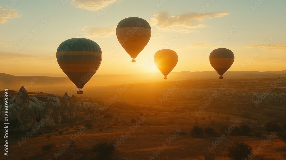 Obraz premium Hot Air Balloons Soaring Over Cappadocia At Sunrise