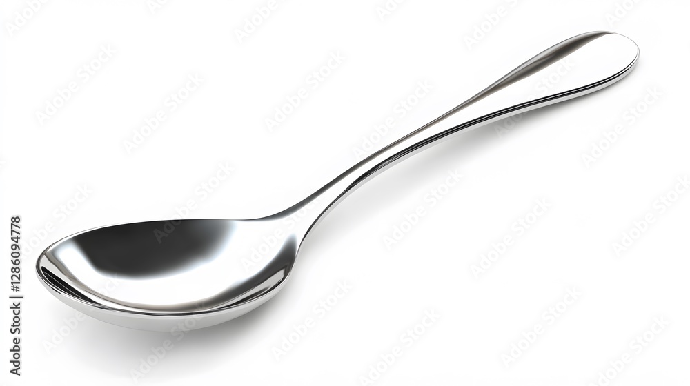 A shiny silver spoon, clean white background, transparent isolate