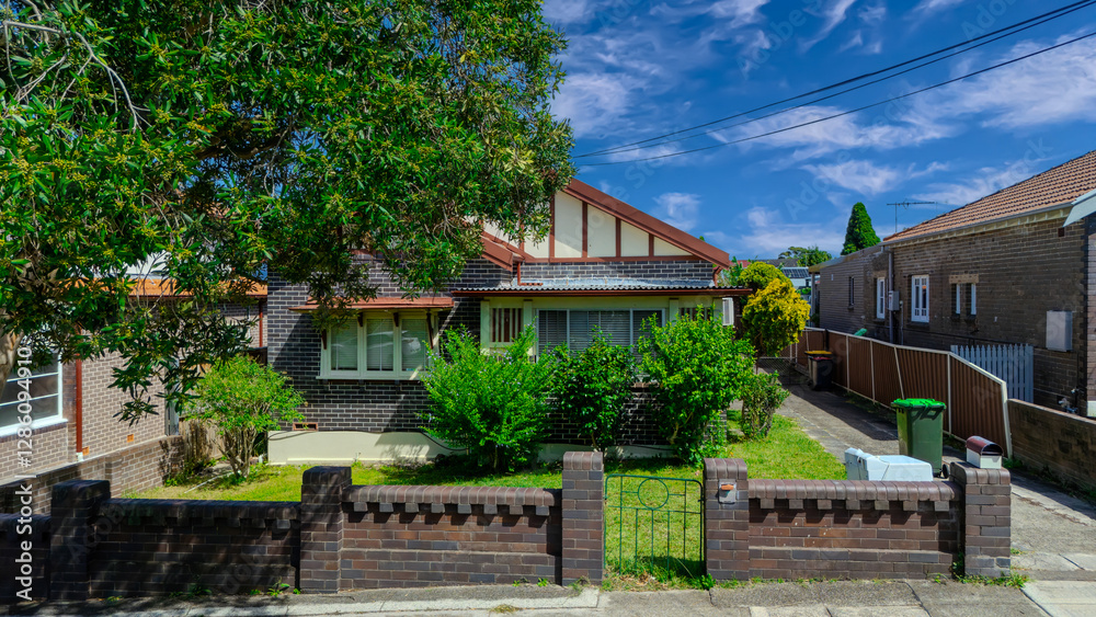 Drone View of an inner western Sydney Suburban residential Brick house in Sydney NSW Australia Drone View of an inner western Sydney Suburban residential Brick house in Sydney NSW Australia
